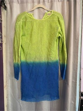 Norblack
Norwhite Lime to Blue Ombre crochet boat neck knitted mini dress Y2K